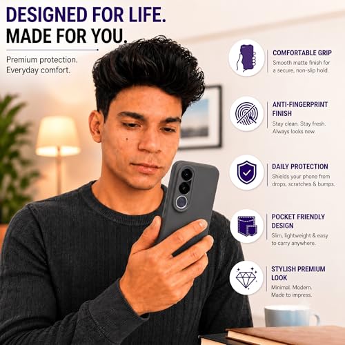 Image of FIRST MART Matte Silicone Back Cover for Vivo V70 FE - Black
