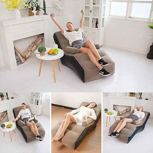 Image of Premium Inflatable Lounge Chair with Back Support | Comfortable Air Sofa Recliner for Living Room, Bedroom & Balcony | Portable Relaxing Couch (Pink & White)