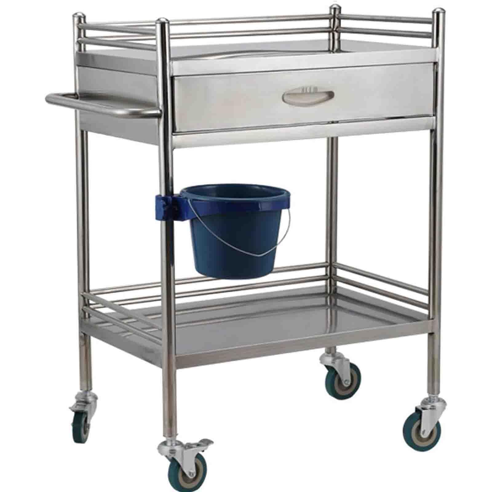 Lab Medical Cart Stainless Steel Rolling Trolley,2-Tier Drawer Cart for Clinics, Hospitals Max Load 100kg,Versatile Equipment Lab