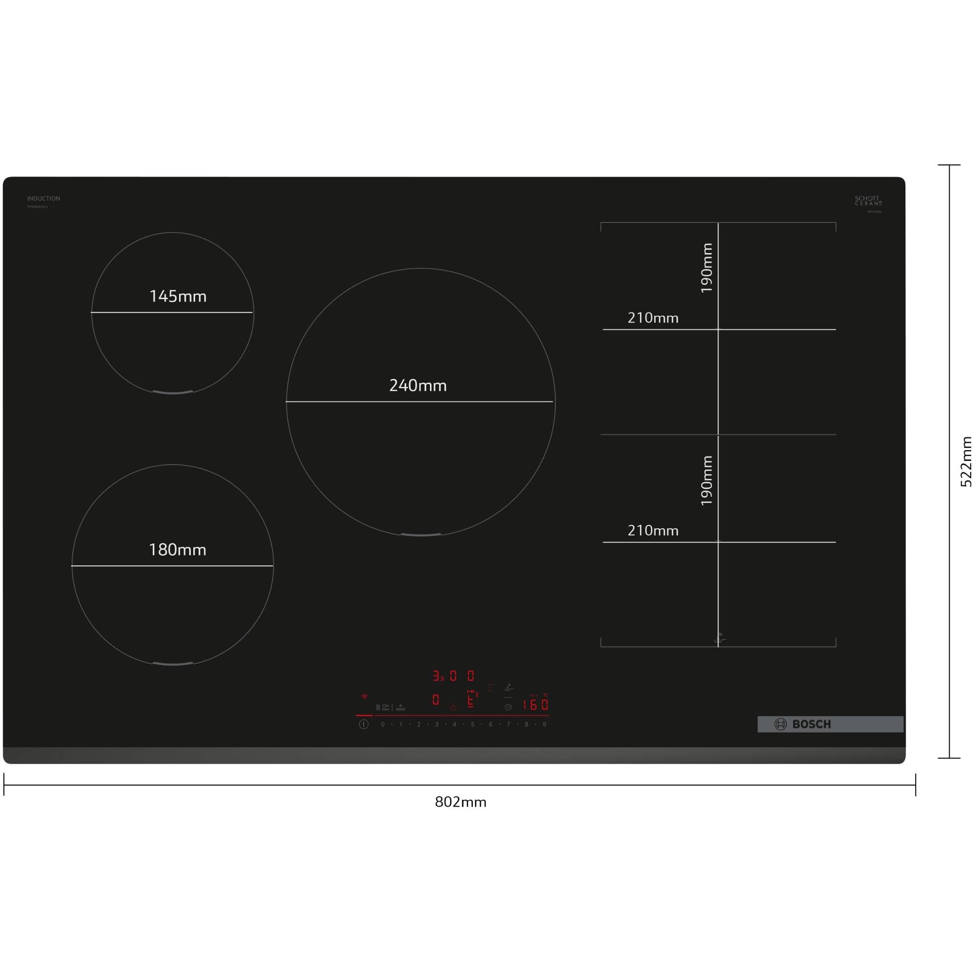 Bosch Série 6 Plaque induction 80 cm 5 feux Noir Sans cadre