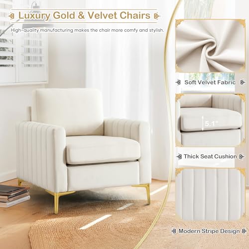 Sillón Plegable Moderna Terciopelo Beige miniatura 3