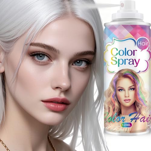 Temporary Hair Color Wax,Temporary Hair Color Spray, Natural Washable Hair Coloring Spray for Halloween, DIY Cosplay, Party,ONE-TIME USE Washable(white-120ml)