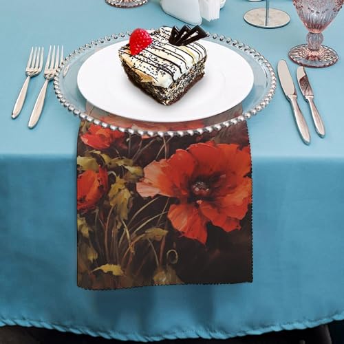 Servilletas de Tela con Flores Rojas Pintura al Óleo miniatura 4