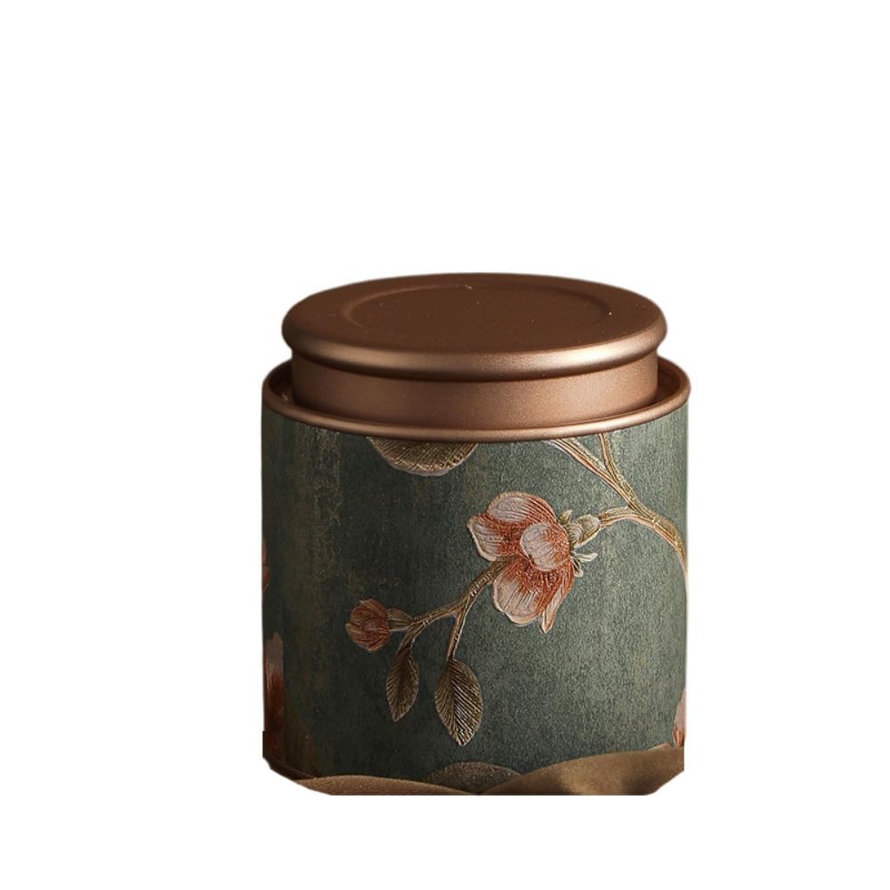 Tea Storage Tin - Airtight Metal Sealed Jar for Loose Leaf Tea, Portable Round Tea, Coffee & Sugar Storage Canister, Home Kitchen Decor(Green-S)