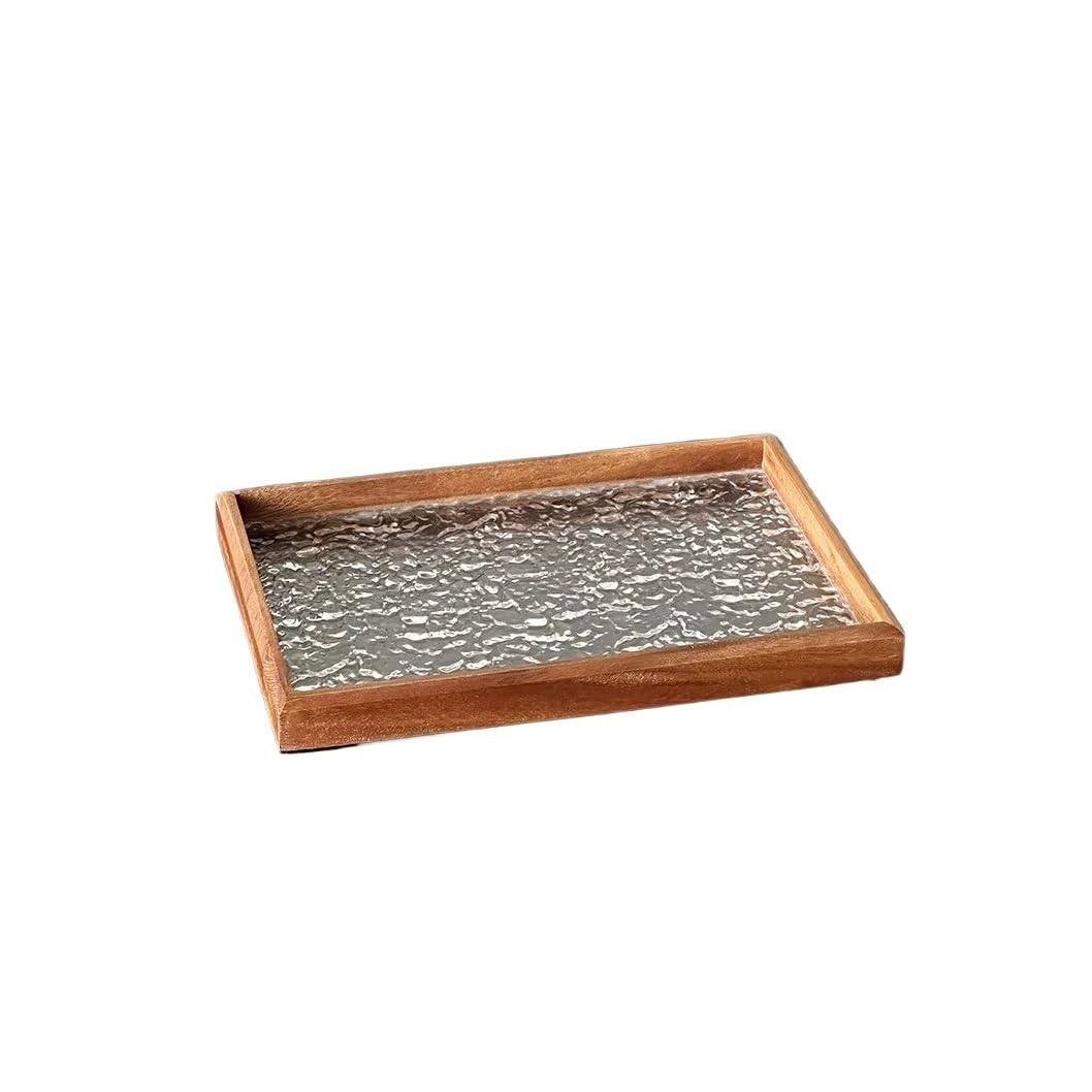 Bandeja Bandejas Vintage Acrílicas De Grano Hielo, Bandeja Rectangular For Comida con Borde Madera Maciza, Vajilla For Aperitivos Y Postres For Servicio Cafetería Bandejas para Servir Comida(M)