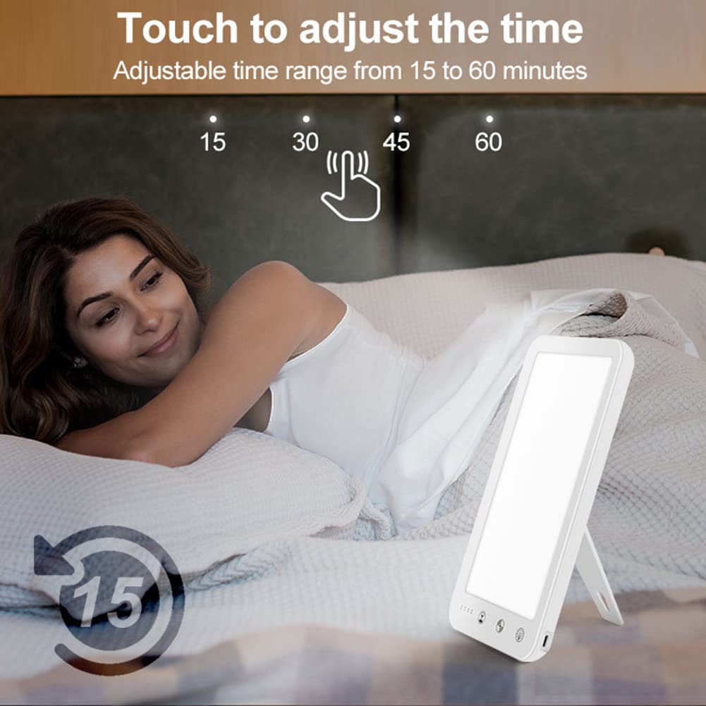 Boîte À Lumière Triste, 10000 Lux Luminothérapie SAD, Sans UV Niveaux De Luminosité Réglables & Couleur, Avec 4 Fonction De Mémoire, Pour Une Utilisation ​À La Maison/Au Bureau,Blanc