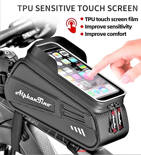 Alphantino CYCLE-EVA-BLACK-RED ZIPPER Bike Phone Holder Bag - Waterproof Bicycle Frame Bag Hard Case Large Capacity Top Tube Front Frame Cycling Mount Accessories Pouch thumb #2