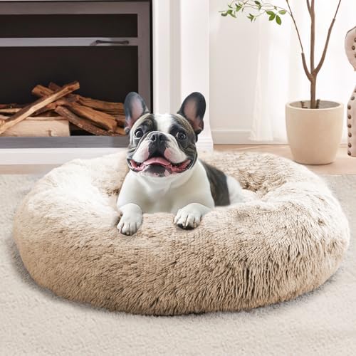 JOLLYVOGUE Calming Donut Dog Bed (27", Cream Brown)