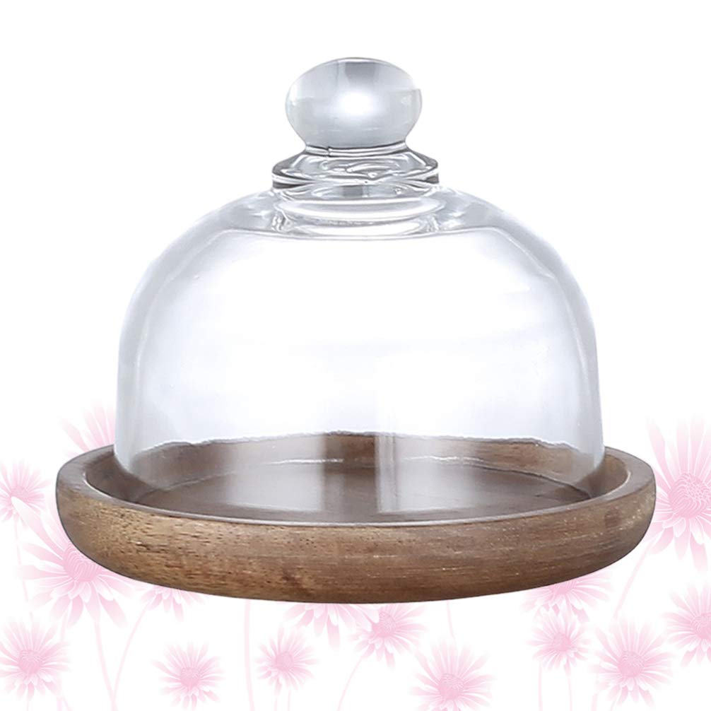Yardwe Mini Wooden Butter Dish Single Cupcake Stand Dessert Dome Tray Plate Wood Serving Trays Cake Stand with Glass Dome for Home