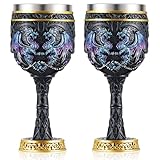 Jinei 2 Pcs Medieval Cups and Goblets Dragon Wine Goblet Chalice Goblet 7 oz Resin Dragon Cup Gothic Wine Glass Romantic Stainless Steel Drinking Cup for Medieval Party Decorations(Antique)