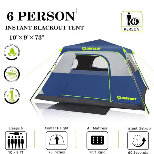 Image of Instant Tent, 6 Person Blackout Tents for Camping with Top Rainfly