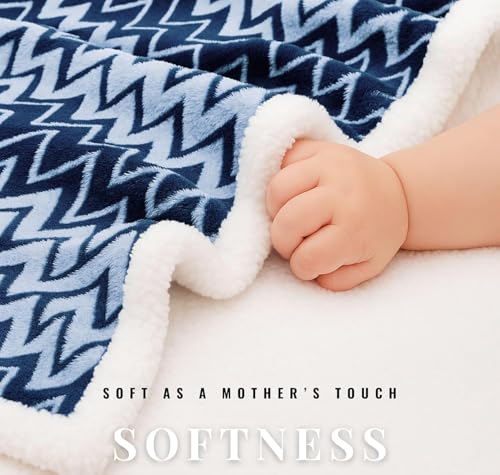 Image of VAS COLLECTIONS Ultra Soft Baby Blanket | Flannel + Sherpa | 2-Layer All-Season AC Sheet for Newborns (0-24 M) - Navy Blue
