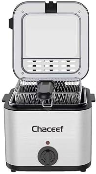 CHACEEF Electric Deep Fryer for Home Kitchen, Adjustable Temperature, Removable Frying Basket and Easy to Clean