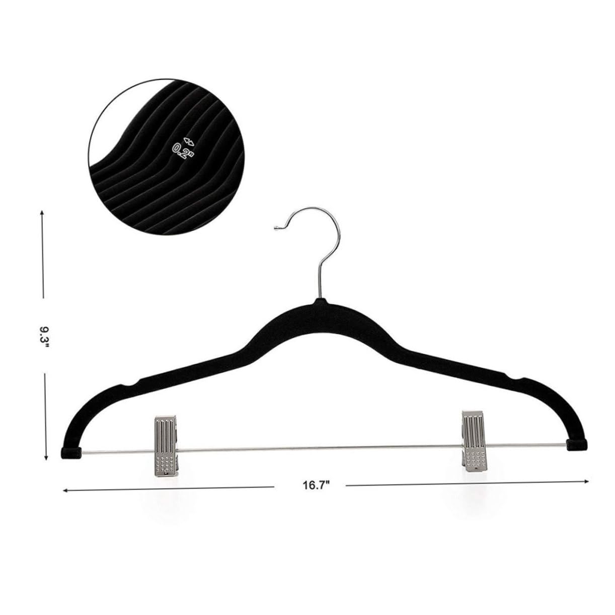 Kleiderbügel mit Clips, 8 Stück, Schwarz, Beflockt, rutschfest