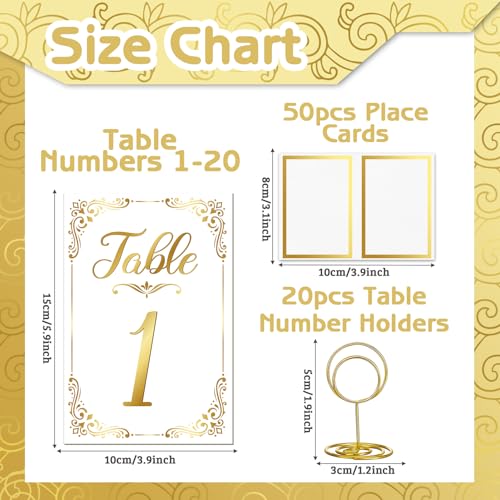 GGSTDDUP Wedding Table Numbers 1-20 with Place Cards and Table Holders, Elegant Gold Numbers for Wedding, Anniversary, Party White White by GGSTDDUP - Image 2