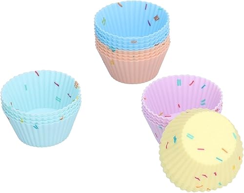 Paquete de 20 tazas de silicona para hornear cupcakes, reutilizables, redondas, de silicona, antiadherentes, moldes para magdalenas, juego de mini