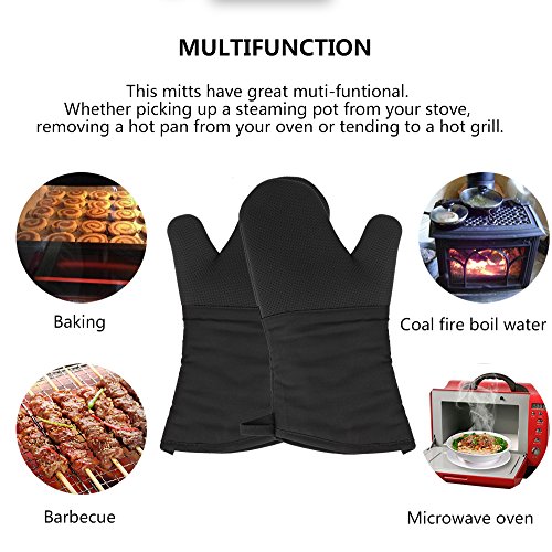 Qfunaccess Heat Resistant Gloves - Non-Slip Grip Pot Holders For Kitchen Cooking Baking, Up To 450 F Heat Resistant, Heavy Duty Oven Mitts - 1 Pair (Black) #TOP4