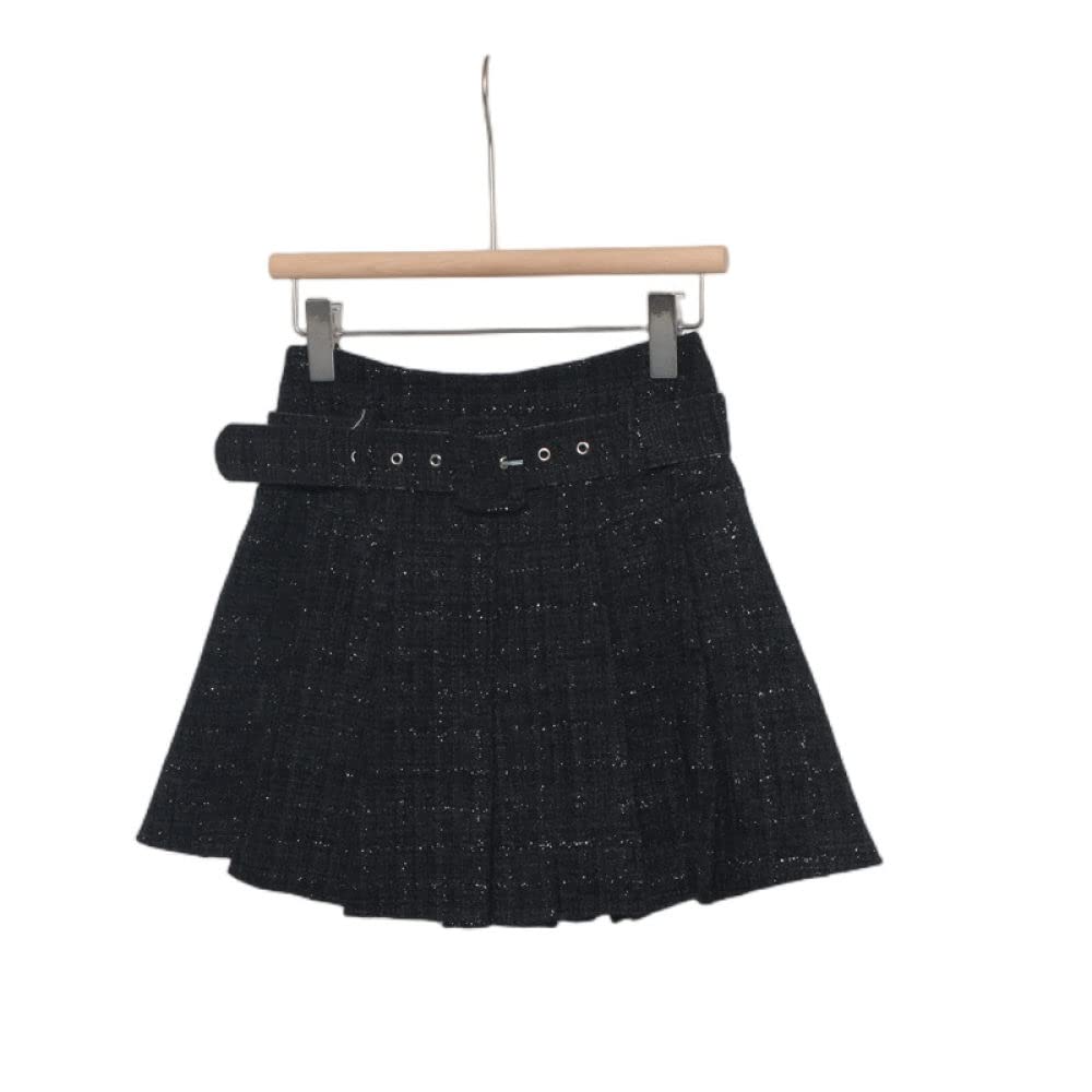 Rock Damen,Damen-Minirock Mit Hose Stilvoller Tweed-Faltenrock Mit Hoher Taille Und Gürtel, Glitzernder A-Linie, Geraffter, Eleganter Festival-Party-Kurzrock Für Mädchen Und Damen