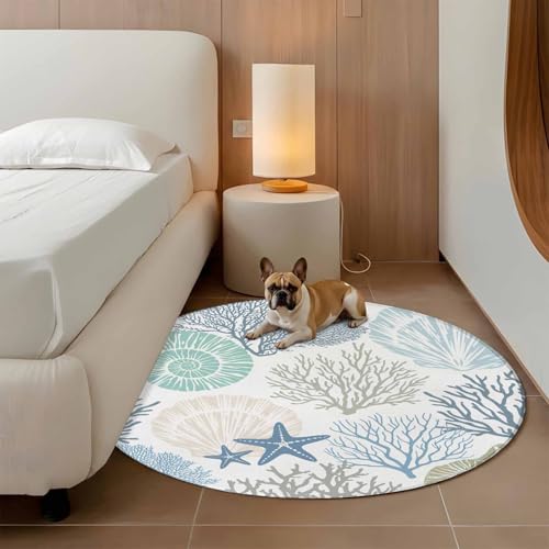 Tapete redondo 4 ft estilo náutico coral suave antideslizante miniatura 4