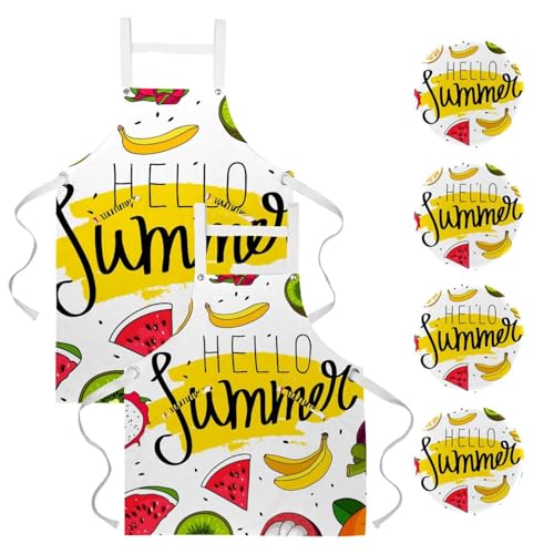 Lot de 2 tabliers de cuisine Hello Summer Fruits multicolores de taille unique