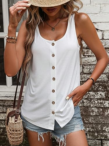 SweatyRocks Women's Scoop Neck Button Front Tank Top Casual Solid Sleeveless T Shirt3