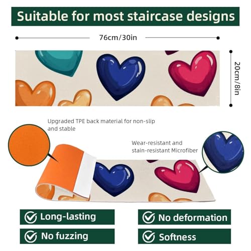 Tapis de marche d'escalier antidérapant en bois lot de 15 cœurs colorés
