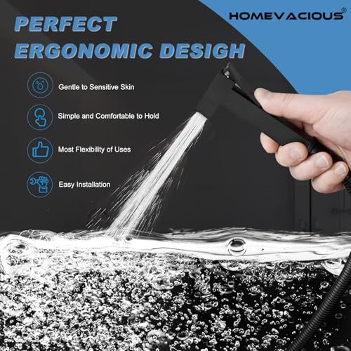 Homevacious Handheld Bidet Sprayer Faucet for Toilet with Hot and Cold Rough-in Valve Adjustable Water Pressure Square Brass Bidet Attachment Set for Feminine Pets and Baby Diaper Washing Matte Black - Thumbnail 5