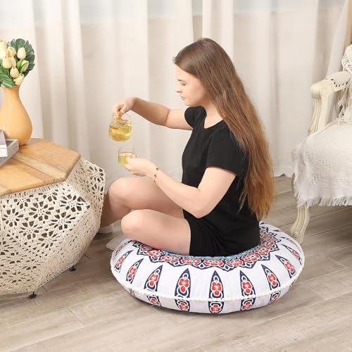 LOVMOC 32 inches Floor Cushion for Adults, 2 Pack Round Large Thick Meditation Floor Pillow, Memory Foam Filling, Floral image 2