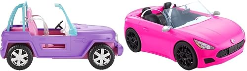 Barbie Vehículo todoterreno morado con asientos rosas y ruedas rodantes 2 asientos regalo para vehículo convertible de 2 plazas Ol y Barbie de 3 a 7