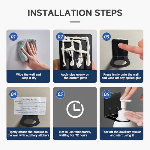 Image of LEFTSTARER 4Pcs Adhesive Soap Dispenser Wall Mount Bottle Holder, Shampoo Holder for Shower Wall, Shampoo Dispenser Holder for Bathroom Kitchen Toilet (4pcs Black)