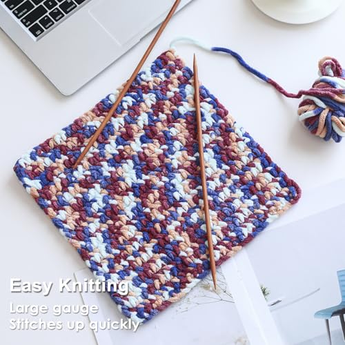 Image of #6 Super Bulky Blanket Yarn for Crocheting - 4 Skeins(Each 10.5oz /300g, 220yds /201m), Chunky Chenille Thick Plush Big Soft Yarn for Crocheting Knitting Blankets, Multi Blue & Red & Khaki