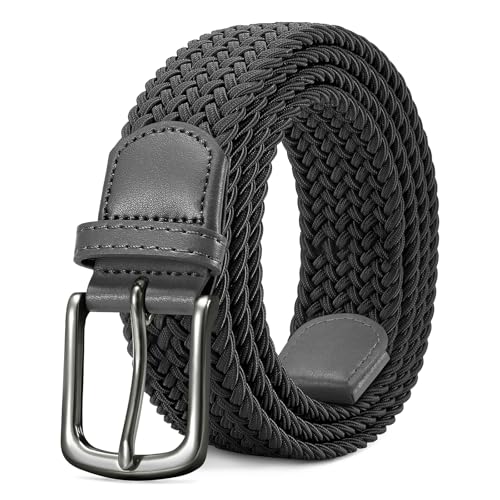 LAKIDAY Ceinture Élastique Tressée pour Homme et Femme Gris Largeur 3,5 cm Longueur 100 cm Ceinture Extensible Confortable