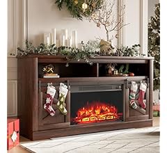 Deal Alert: YESHOMY Fireplace TV Stand for Television up to 65+ Inch with Storage and Farmhouse Sliding Barn Doors, Entertainment Center with Cabinet and Shelves, Media Console for Living Room, Dark Brown - 10% Off!