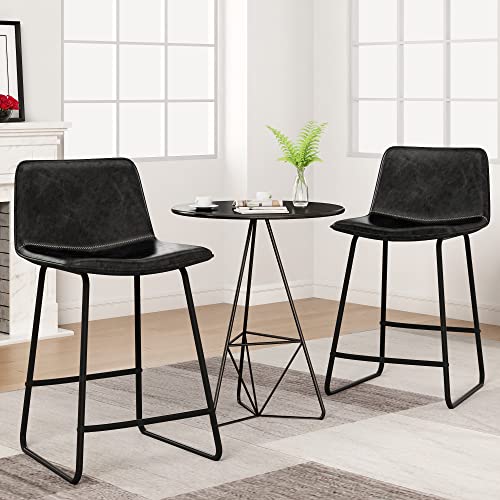AWQM-Bar-Stools-Set-of-2Vintage-PU-Leather-Pub-Height-Stools-with-Metal-Leg-and-FootrestKitchen-Island-Counter-StoolsChairsfor-Dining-RoomLoungeKitchenBlack