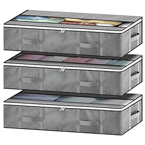 GoMaihe Boite Rangement Sous Lit 3 PCS, Sac de Rangement Vetement 90L Housse de Rangement pliable Poignée Renforcée Avec Fermeture éclair Fenêtre Transparente Pour Rangement de Couette Vêtements