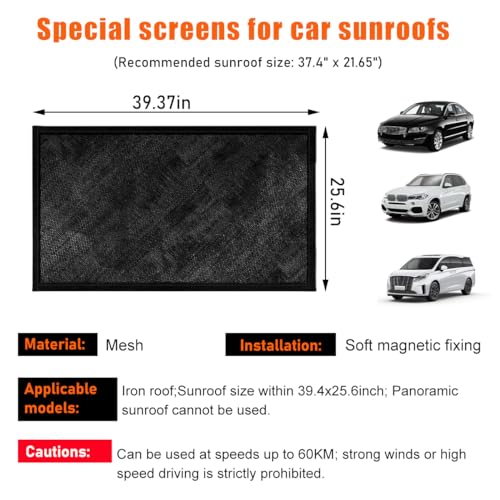 Image of Car Sunroof Sun Shade, Magnetic Net Sun UV Protection Cover, Breathable Mesh Auto Sunroof for UV Sun Protection, Universal Automotive SUV Car Accessories