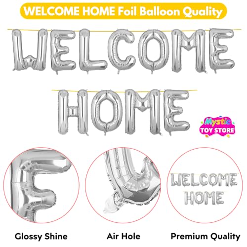 Image of Welcome Home Banner Silver for Baby Boy Girl Bride Airport Foil Balloon Decoration Decor Celebration Silveren