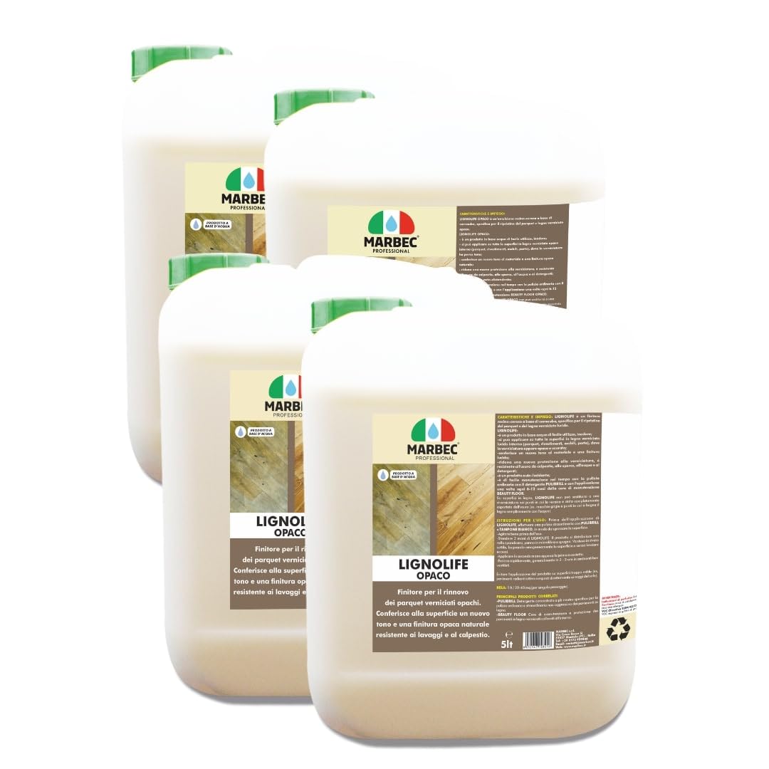 MARBEC LIGNOLIFE OPACO 5LTX4PCS Cire pour parquet peint mat usé et opaque. Il donne au bois nouvel éclat et nouvelle couleur, résistance au lavage et au piétinement.