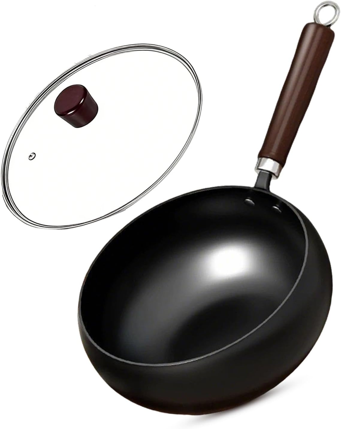 Japanese Cast Iron Pan, 2026 Upgrade Uncoated Thick Iron Pot with Lid, Hand-Forged, Durable and Rust-Free for Kitchen Cooking Frying (Hammered Glass Lid,24cm/9.5'')