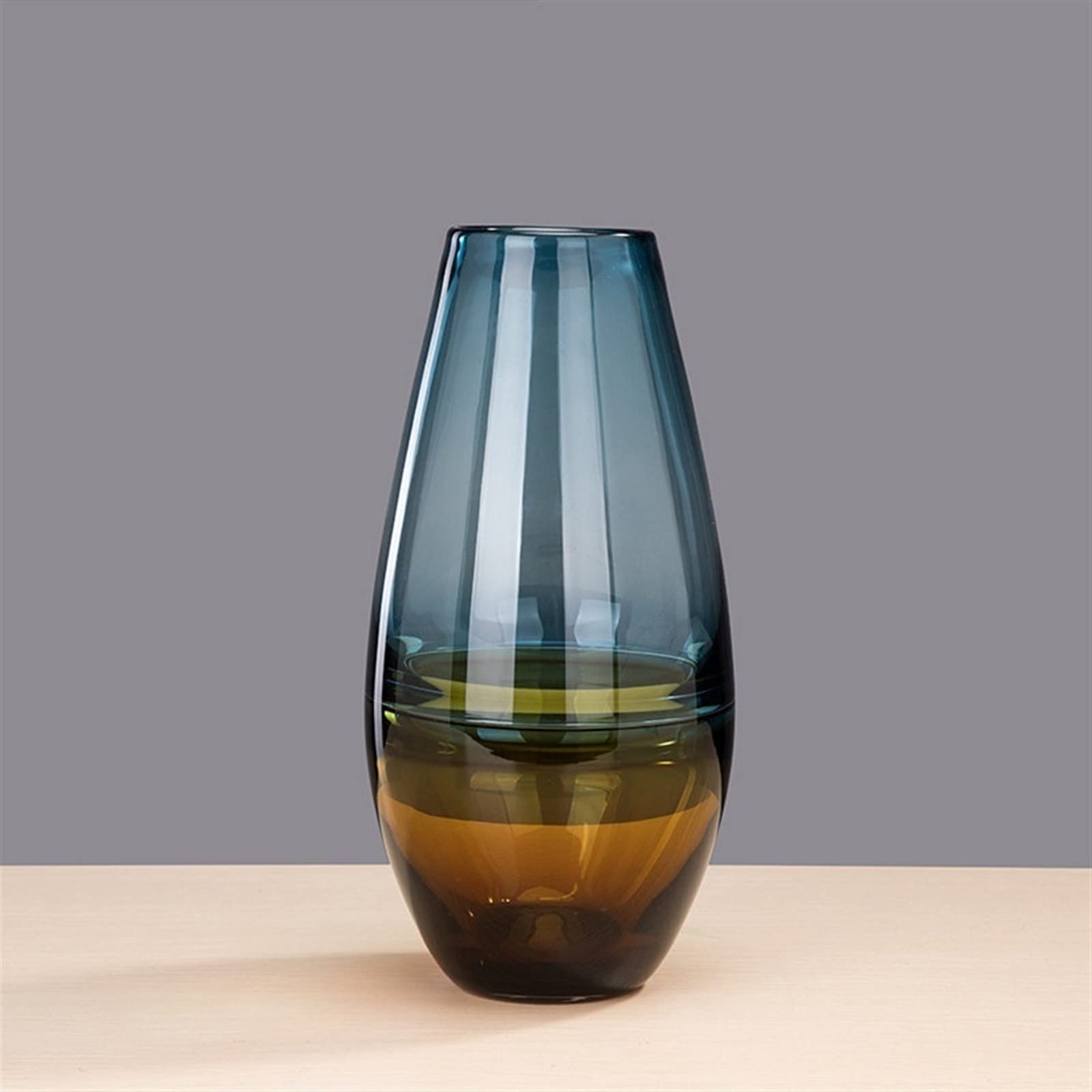 Jarrón Diseñador Creativo Jarrón de Vidrio nórdico Luz Decoración Lujo Arreglo Flores secas Estilo Europeo Sala Estar Moderno Simple Azul Ámbar Jarrón para Mesa(Grande)