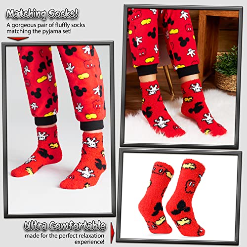Image of Disney Womens Pyjamas, Fleece Loungewear and Fluffy Socks Stitch Gift Set (Standard, L, Red Mickey)