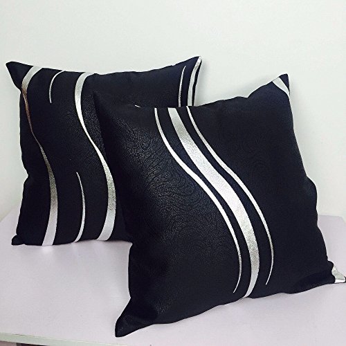 Myru Striped Decorative Throw Pillow Case, Polyester Square Pillow Sofa Cushion Cover,2 Pieces, (Black And Silver, 18 X 18 Inch) #TOP1