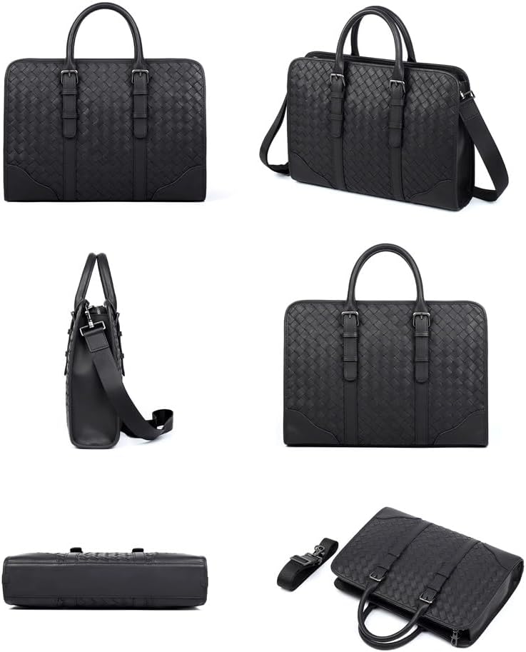 Leather Briefcase for Men 14" Laptop Crossbody Shoulder Messenger Bag Business Travel Work Attache Case