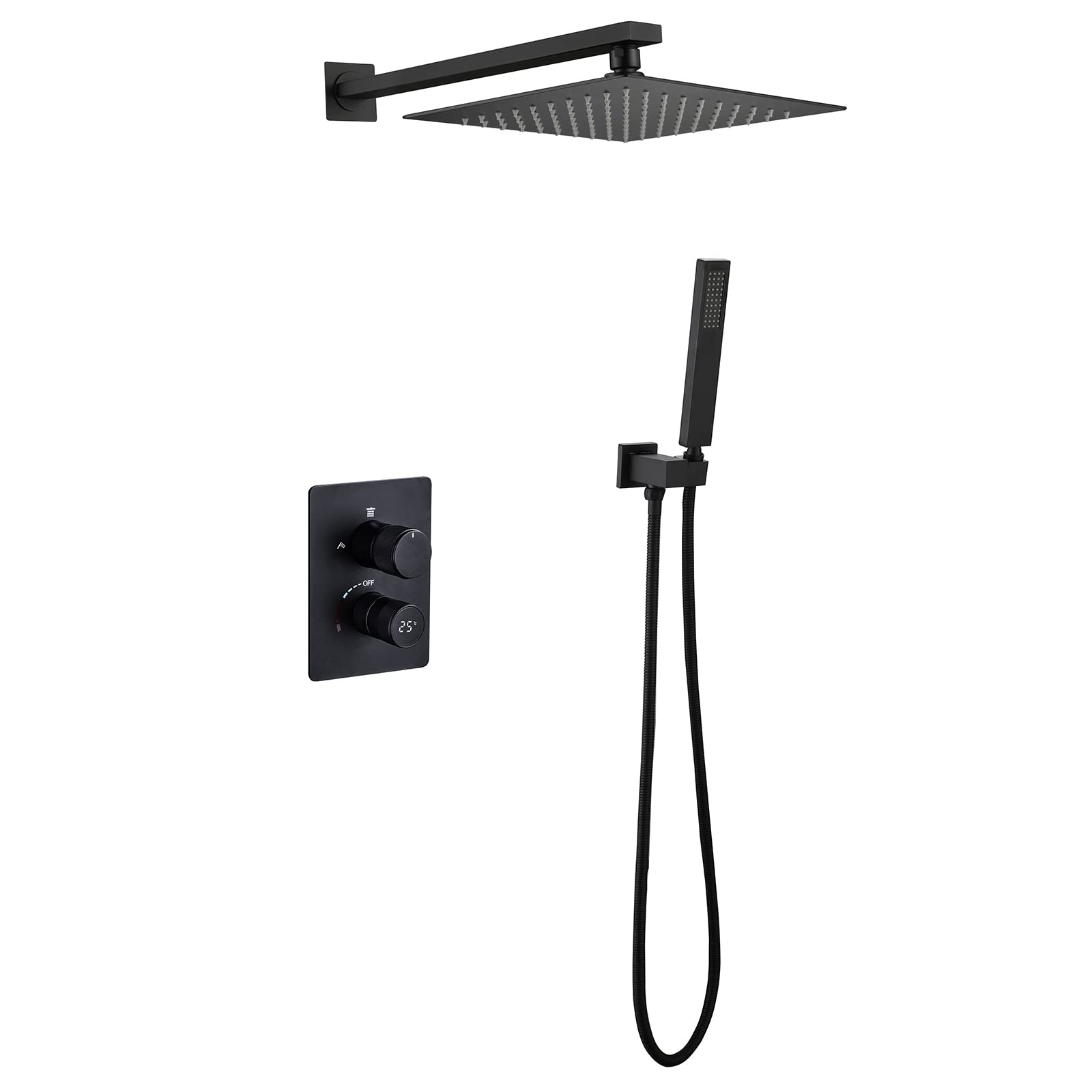 Colonne de douche LED avec affichage numérique et mitigeur noir mat 10 pouces
