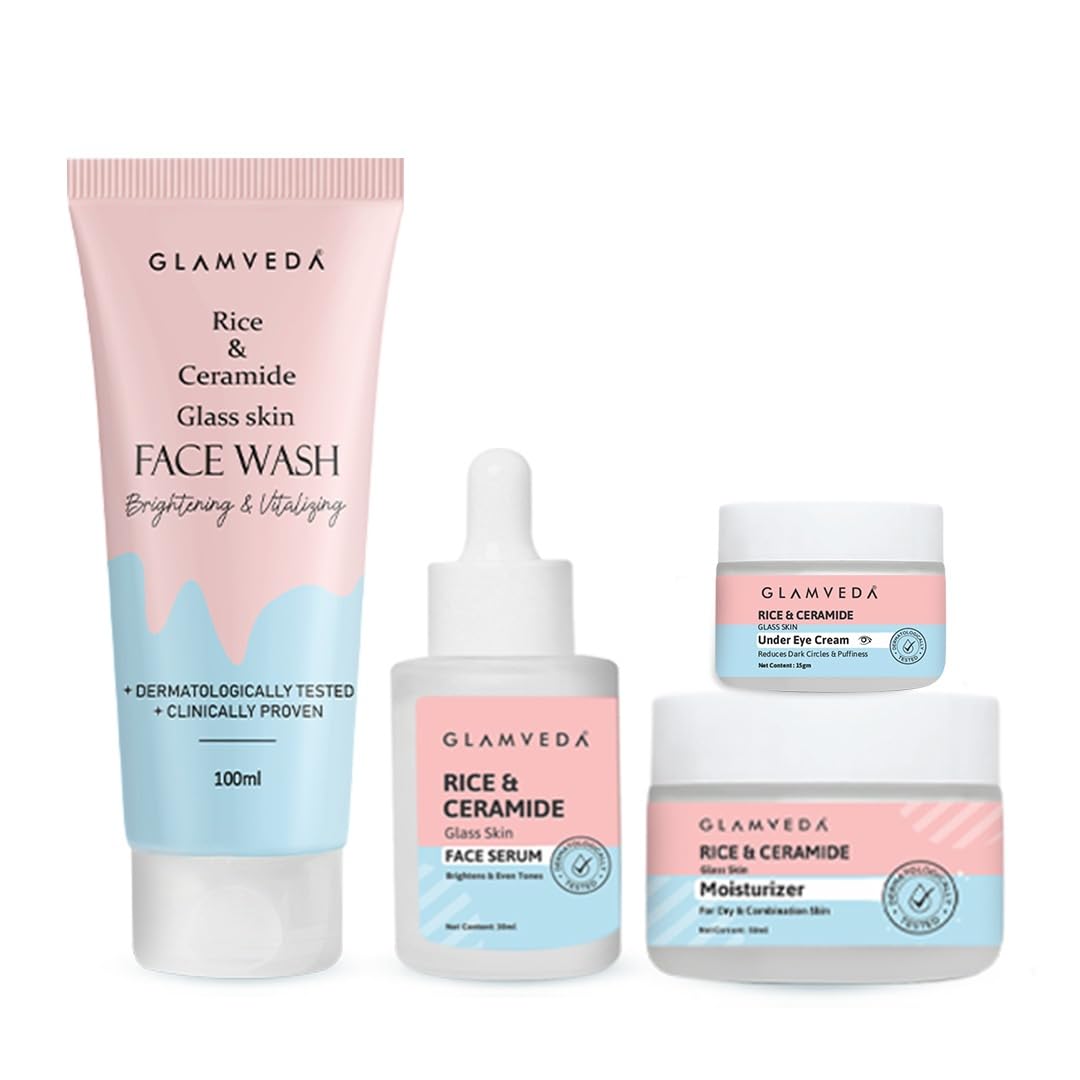 Glamveda Korean Rice & Ceramide 4 Step Daily Skincare Routine | Face wash, Serum, Under-eye cream, Moisturizer | For Clear Skin Brightening & Hydrated Skin | For Men & Women-image-30