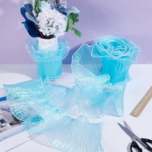 Tissu transparente en organza premium avec dentelle rétro turquoise