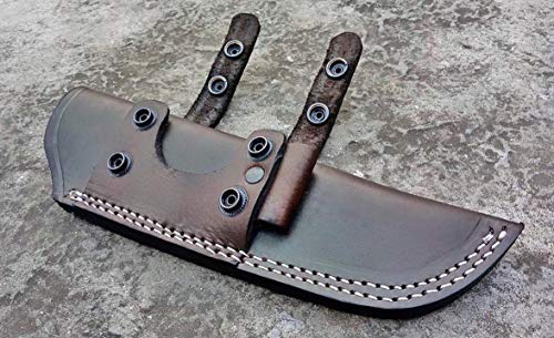 Ottoza Custom Handmade Dark Brown Left Hand Leather Knife Sheath for Bushcraft Knife
