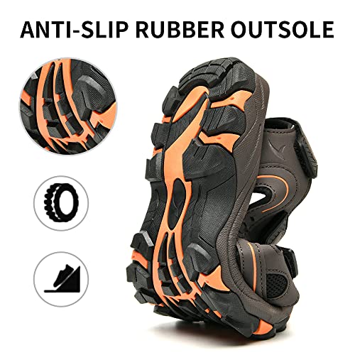 Quseek Men's Athletic Hiking Walking Sandals Non-Slip Water Resistant Lightweight Comfortable Beach Shoes Deepbrown 11 #TOP4