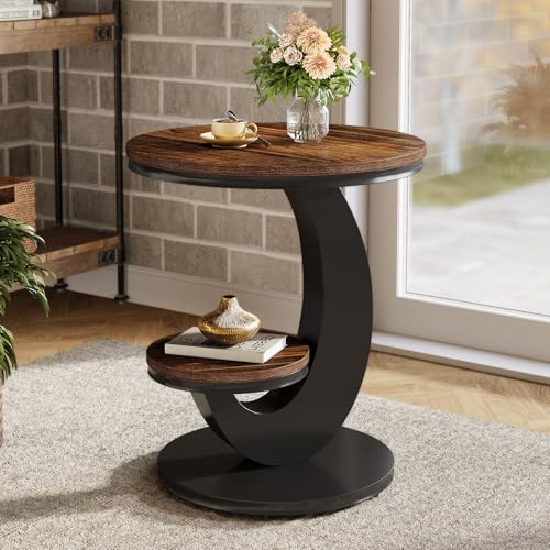 Tribesigns Round End Table, 2 Tiers Side Table with Storage