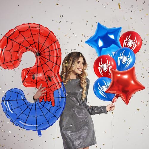 Image of 15 Pcs Spider Birthday Decorations 40 Inch Giant Number 3 Foil Balloon Star Foil Red Blue Balloons Birthday Party Decorations for Boys Kids Girls Anniversary Baby Shower Party Supplies Gifts